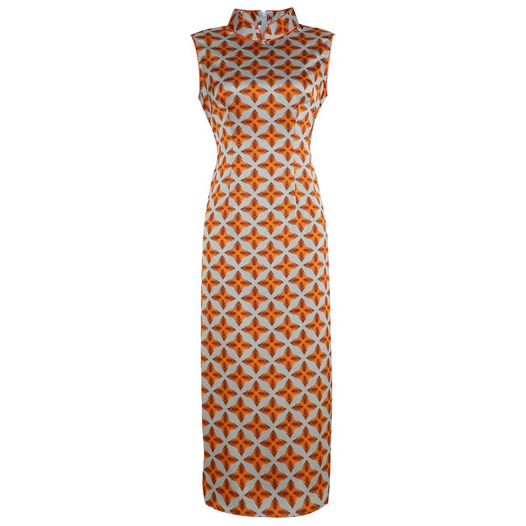 Pretty Niang Fish Orange Retro New Chinese Sleeveless Cheongsam Women's 1011 Spring New Temperament Elegant and Improved Daily Wear