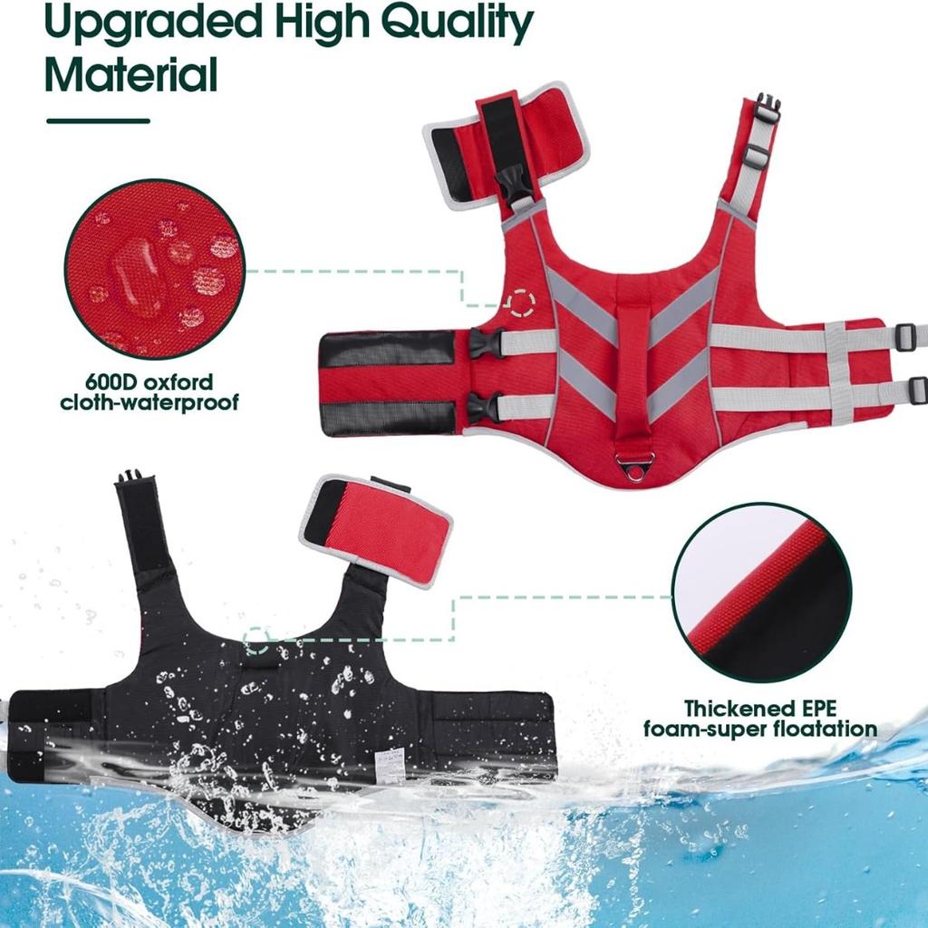 Adjustable High Flotation Dogs Life Vest for Swimming - Ripstop Dog Swimsuit with Reflective Stripes for Small Medium To Large D