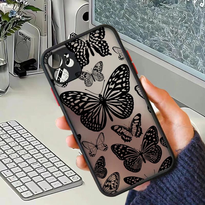 

Newest Butterfly Phone Case for IPhone 11 12 13 14 15 Pro Max 7 8 Plus X XR Fundas Shockproof Luxury Matte PC Hard Cover iPhone 11Pro