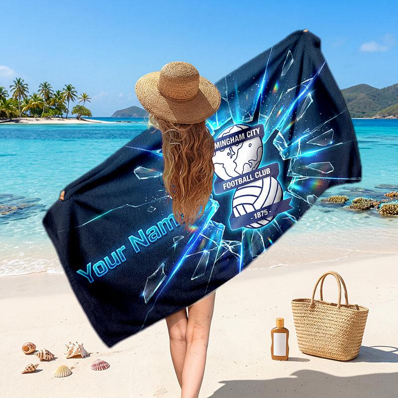 BIRMINGHAM CITY Benutzerdefiniertes Strandtuch, Personalisierter Name Text Druck, Fußball Logo Weiches Schnelltrocknendes Handtuch Urlaubsgeschenk