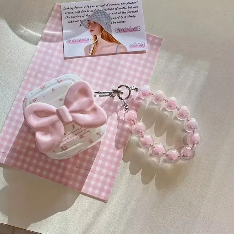 Bow for AirPods 1st Generation Wireless Bluetooth Headphone Case Pro/Pro1 Headphone Case Pink Lanyard