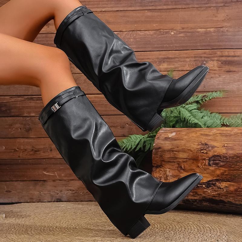 Fashion 2025 Fashion High Heel Knee High Boots Women Punk Pointed Toe Bike Long Boots Woman Autumn Winter Pu Leather Botas Mujer 36-43