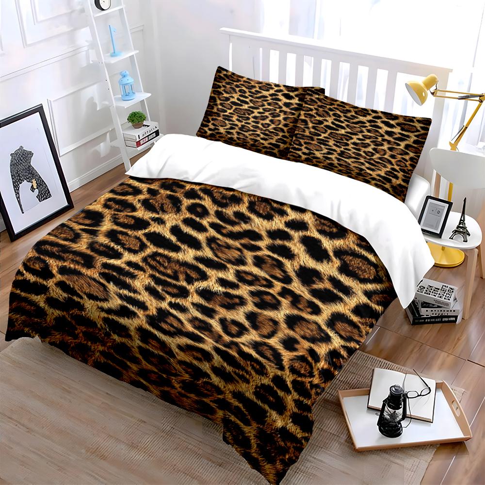 Leopard Print 3-Piece Bedding Set Bedding Set (1 Duvet Cover, 2 Pillowcases, Duvet Not Included)