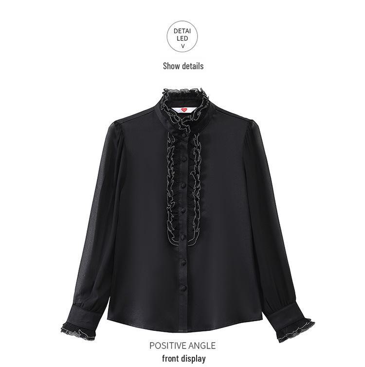 Women's Ruffled Chiffon Long Sleeve Shirt - Spring/Autumn Western Style Top