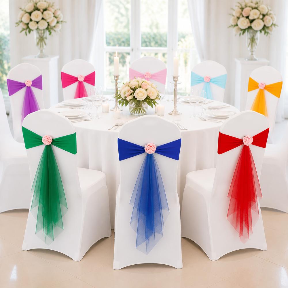 Elastic Band Event Chair Straps Bows Chair Bandage Satin Chair Sashes  for Wedding Hotel Banquet