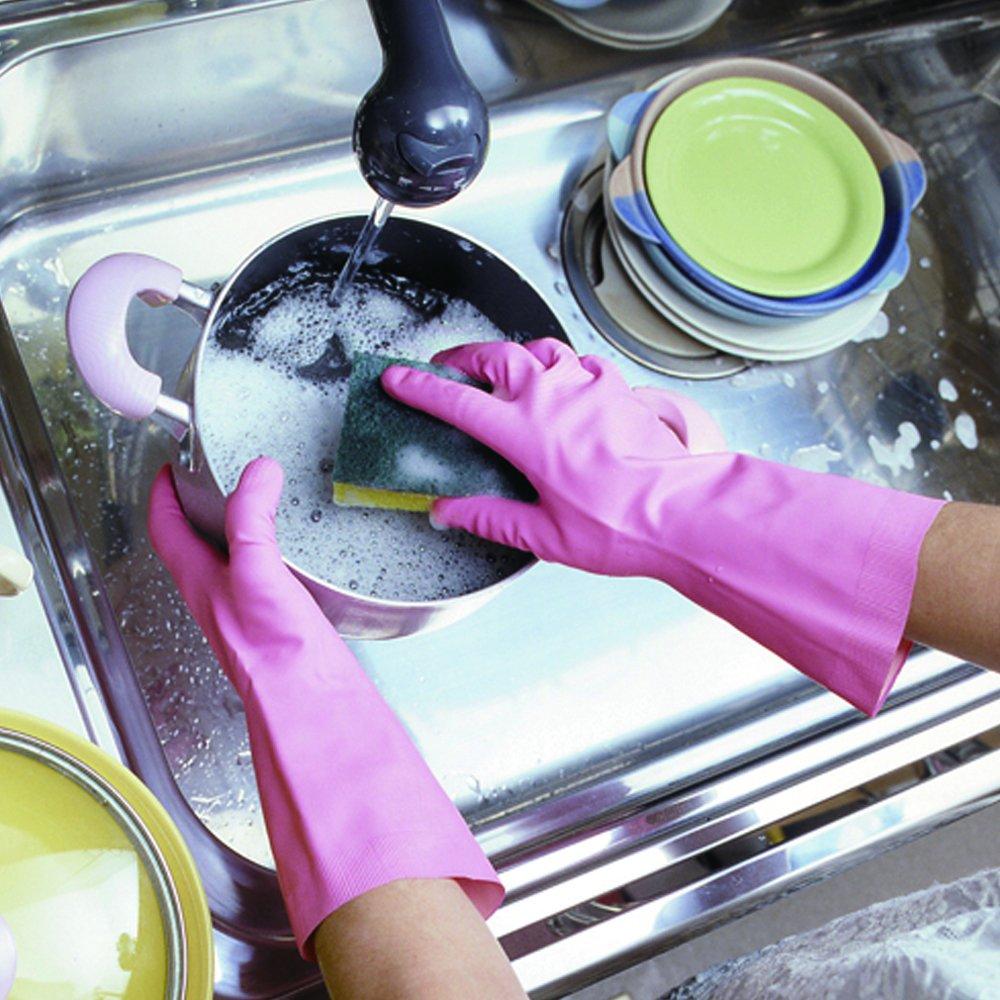 Dunlop Home Products Handschuhe aus Naturkautschuk, weich und langlebig, Rosa, Größe M, für Küche, Geschirrspülen, Reinigung, 10er-Set SP-8