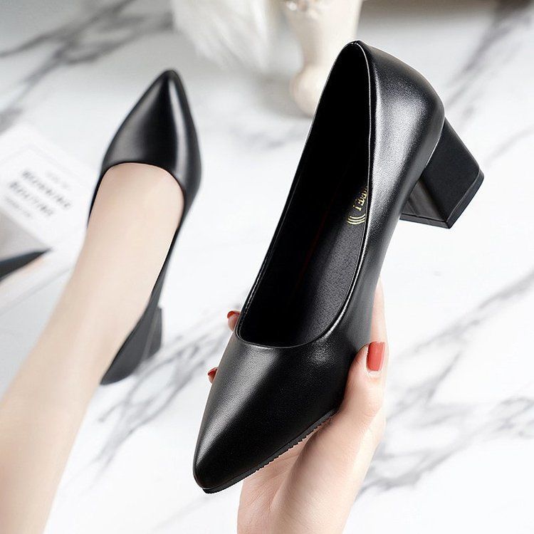 Fashion Pointed Toe Square Heels Women's Shoes with Medium Block Heel Shallow Ladies Footwear Formal Red Chunky Lastest Elegant Dress A