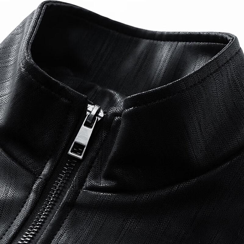 ROMON Men's Stand Collar Faux Leather Style Jacket