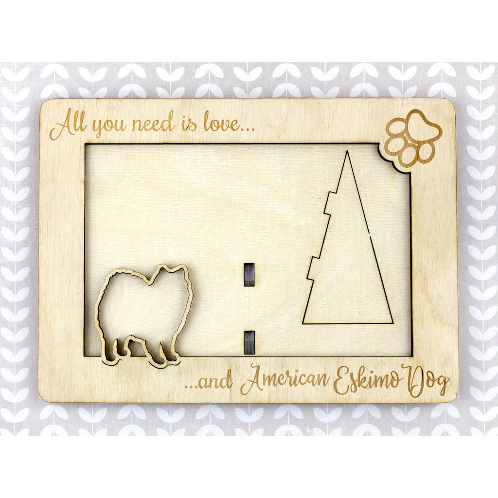 American Eskimo Dog, American Spitz - Photo frame, engraved wooden frame, a lovely gadget for the dog lover by Art-Dog