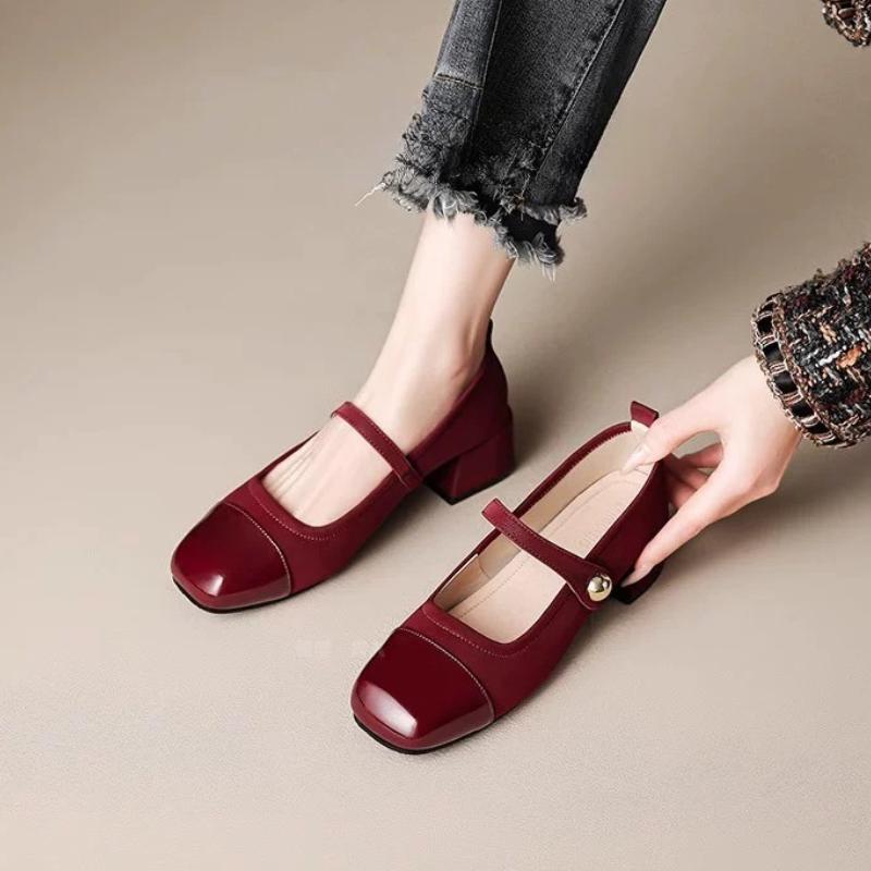 2025 Office Lady Pumps Square Toe Block Heels Buckle Strap Mixed Plus Mary Janes Soft Women High-heeled Shoes