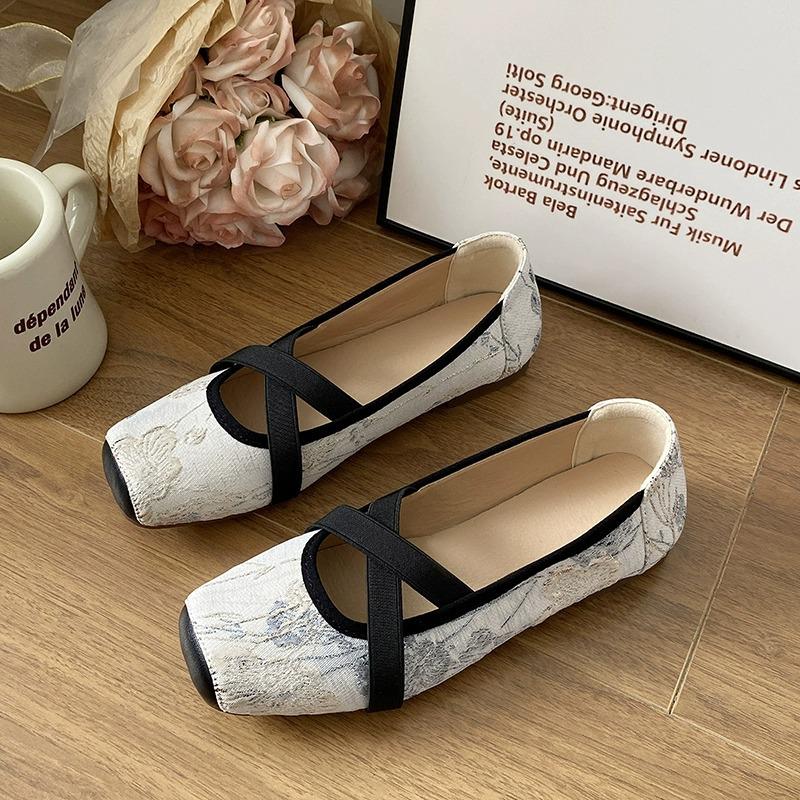 Осенняя роза Балет Ретро Вышитые Женские Туфли Ципао - Массивный Каблук, Мягкая Подошва, Универсальный Китайский Стиль EU 40