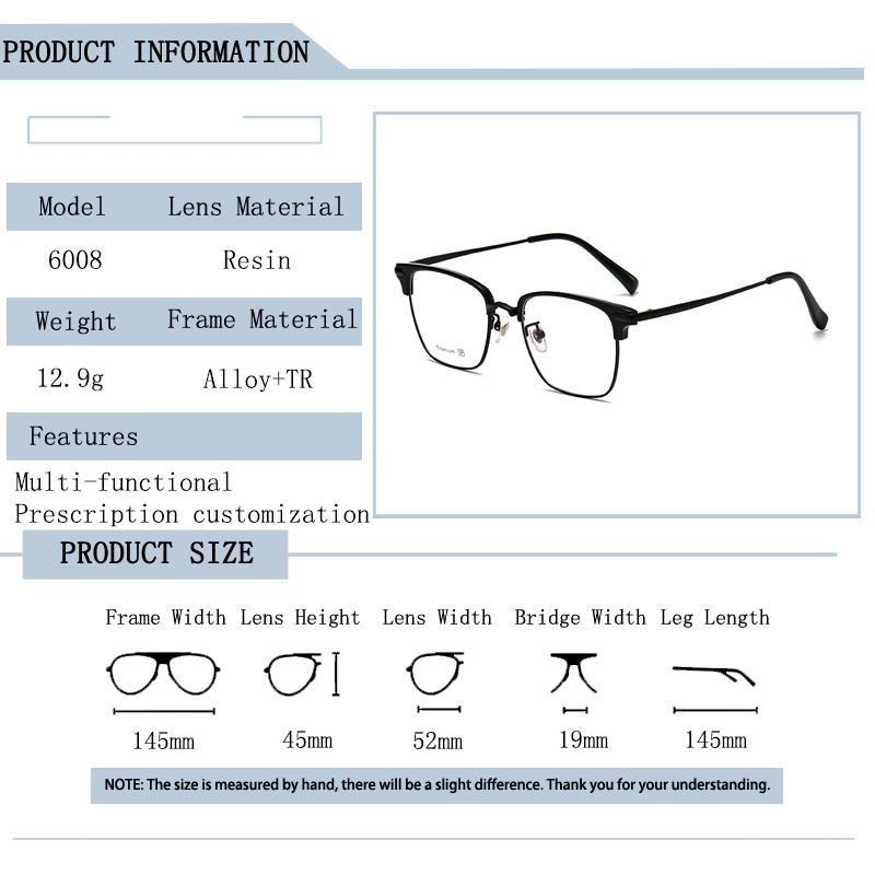 Brand Design Eyebrows Eyeglass Frame Anti Blue Light Prescription Myopia Glasses Photochromic 0~-600 for Men Women
