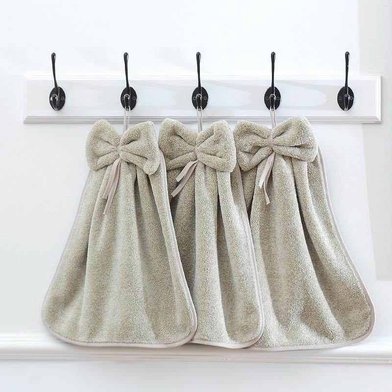 Coral Fleece Bow Hand Towel - Soft, Absorbent, Lint-Free, Hangable Cloth 