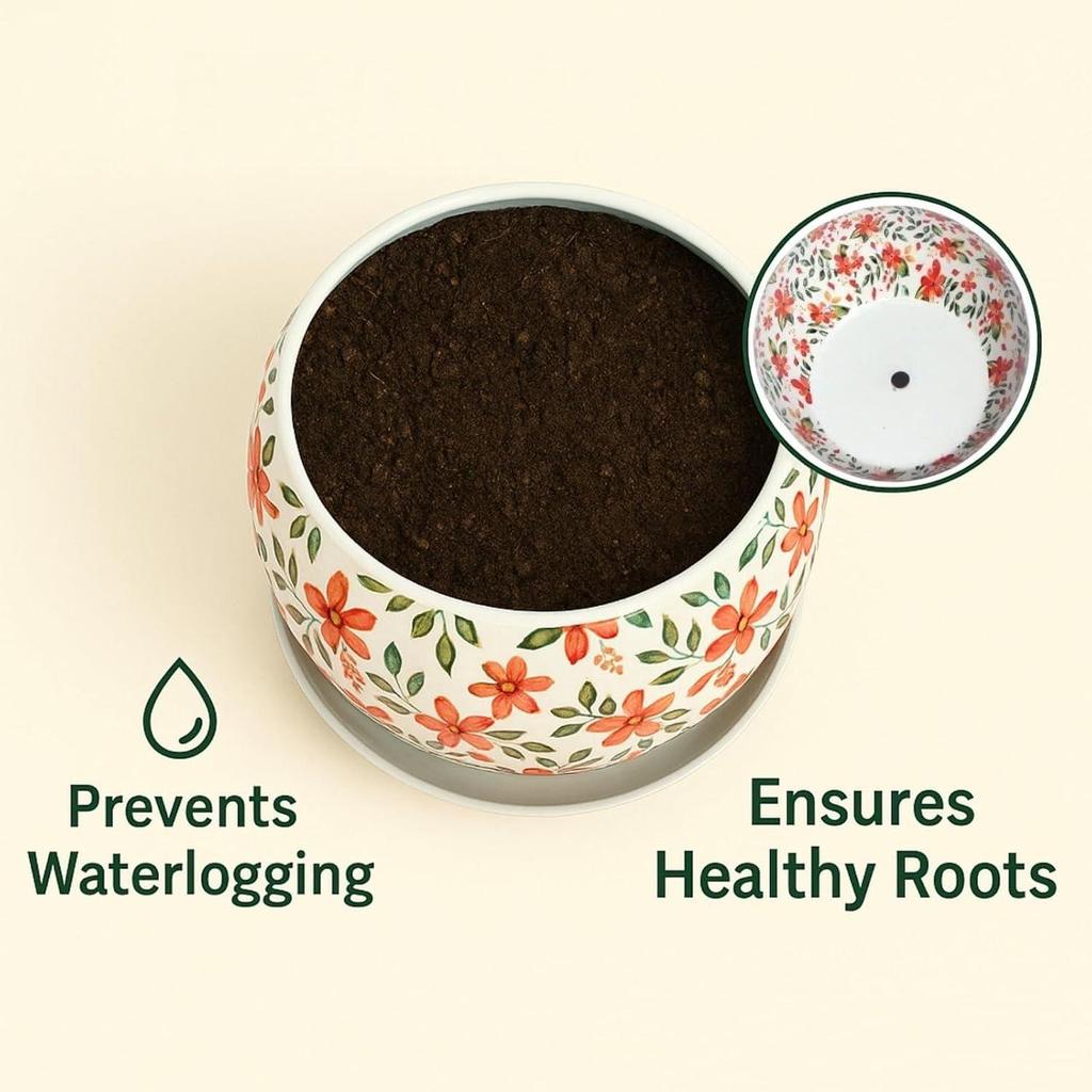 5 tommer, Lily Designer Blad Metall Plantepotte med Skålfat | Innendørs Utendørs Hjemmedekorasjon for Hageplanter Blomst, Balkong, Terrasse, Stue