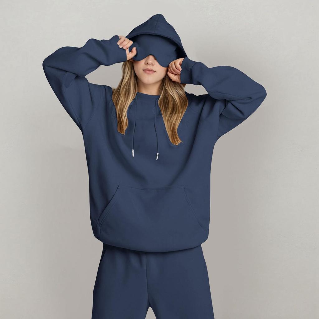 Unisex Hooded Sweatshirt With Built-in Eye Mask, Casual Long Sleeved, Solid Color Sports Pullover, Loose Fit Sweatshirt