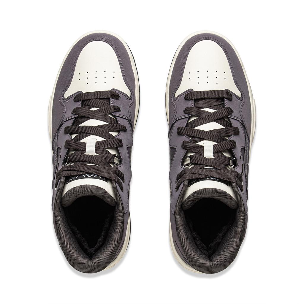 Li Ning Wave MID FLEECE Thermal Slip Resistant Mid top Skateboard Shoes Unisex Gray AGCV381-2