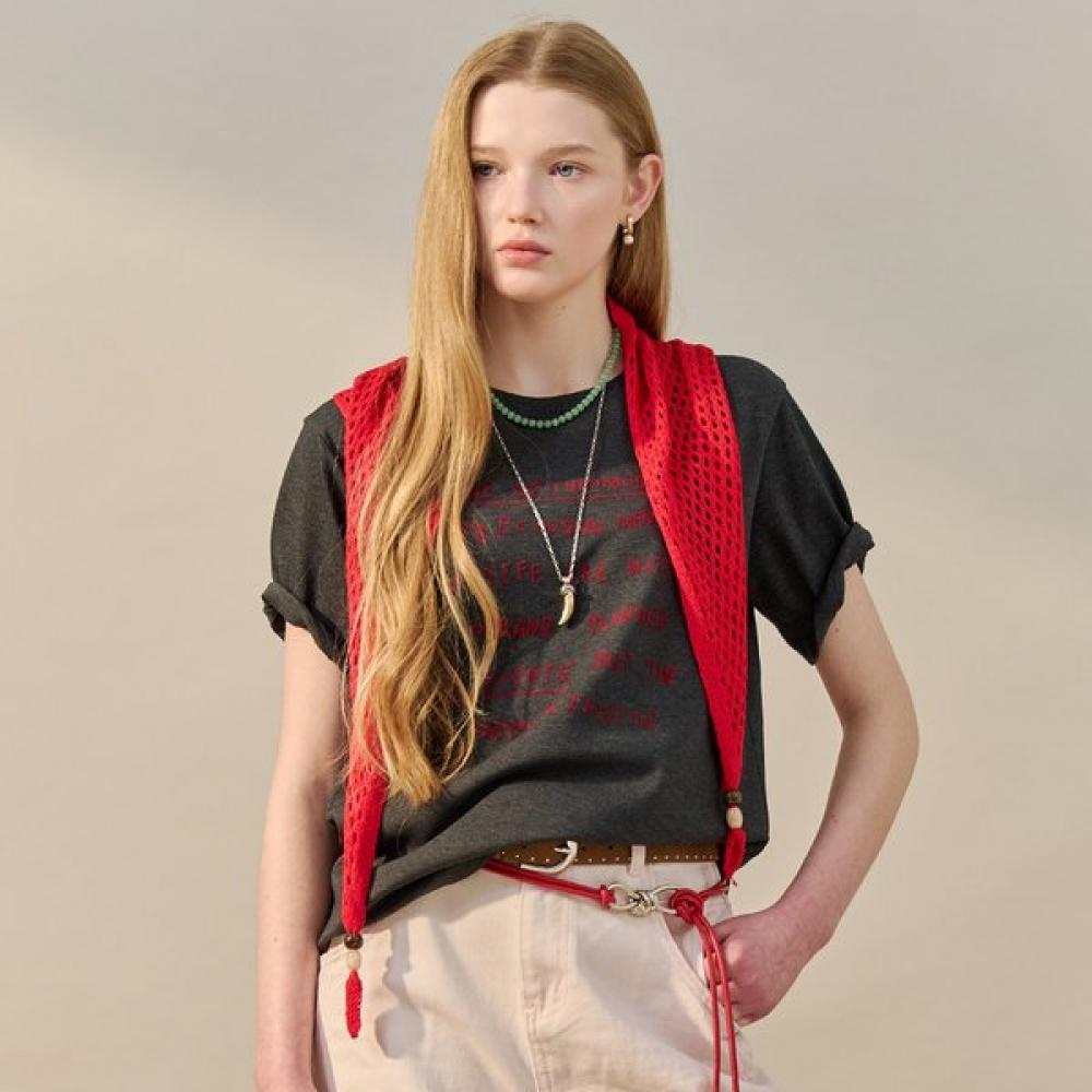 Maxza KniTTed Scarf SeT LeTTering T shirT zf05qT003na charcoal/FREE