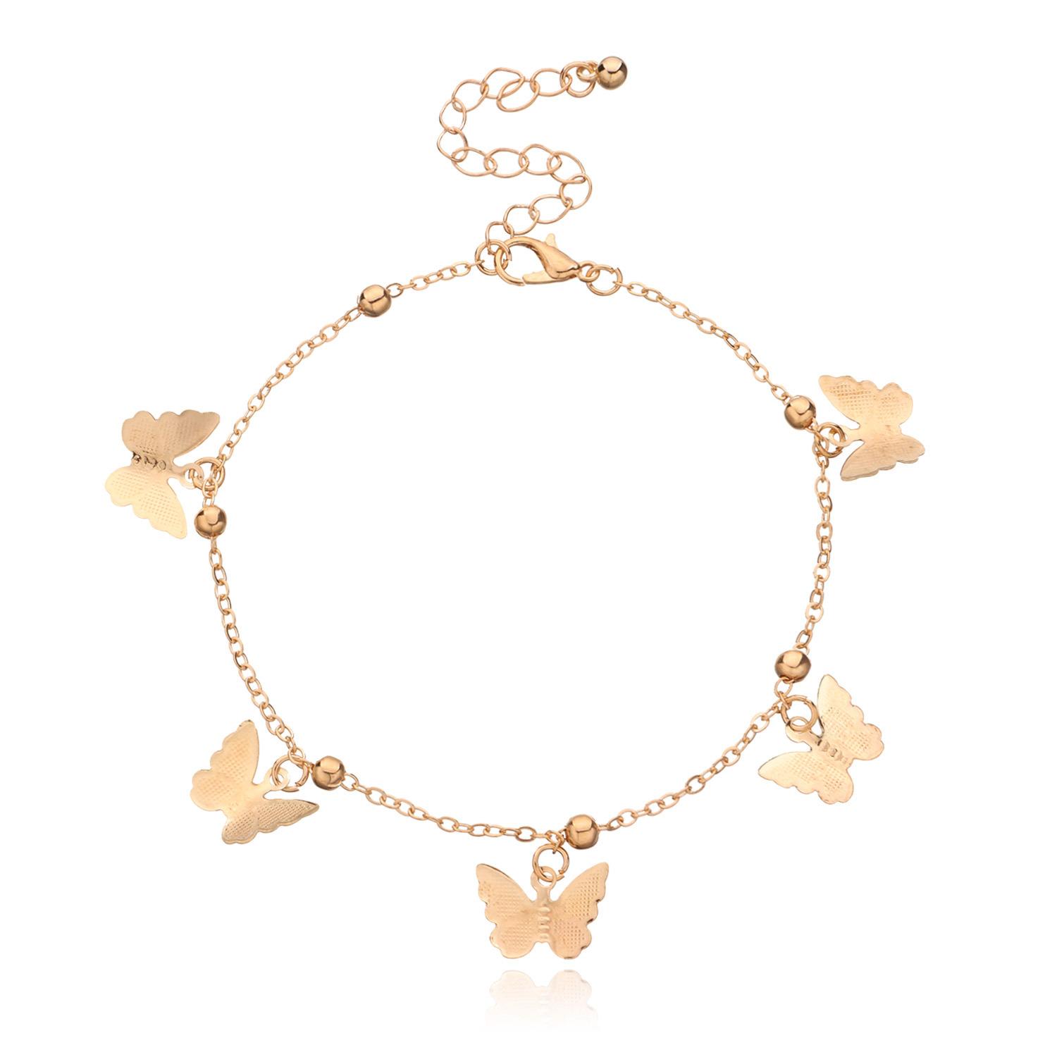 

Accessories, fashionable new butterfly pendant anklet, handmade round bead chain beach foot decoration золотой