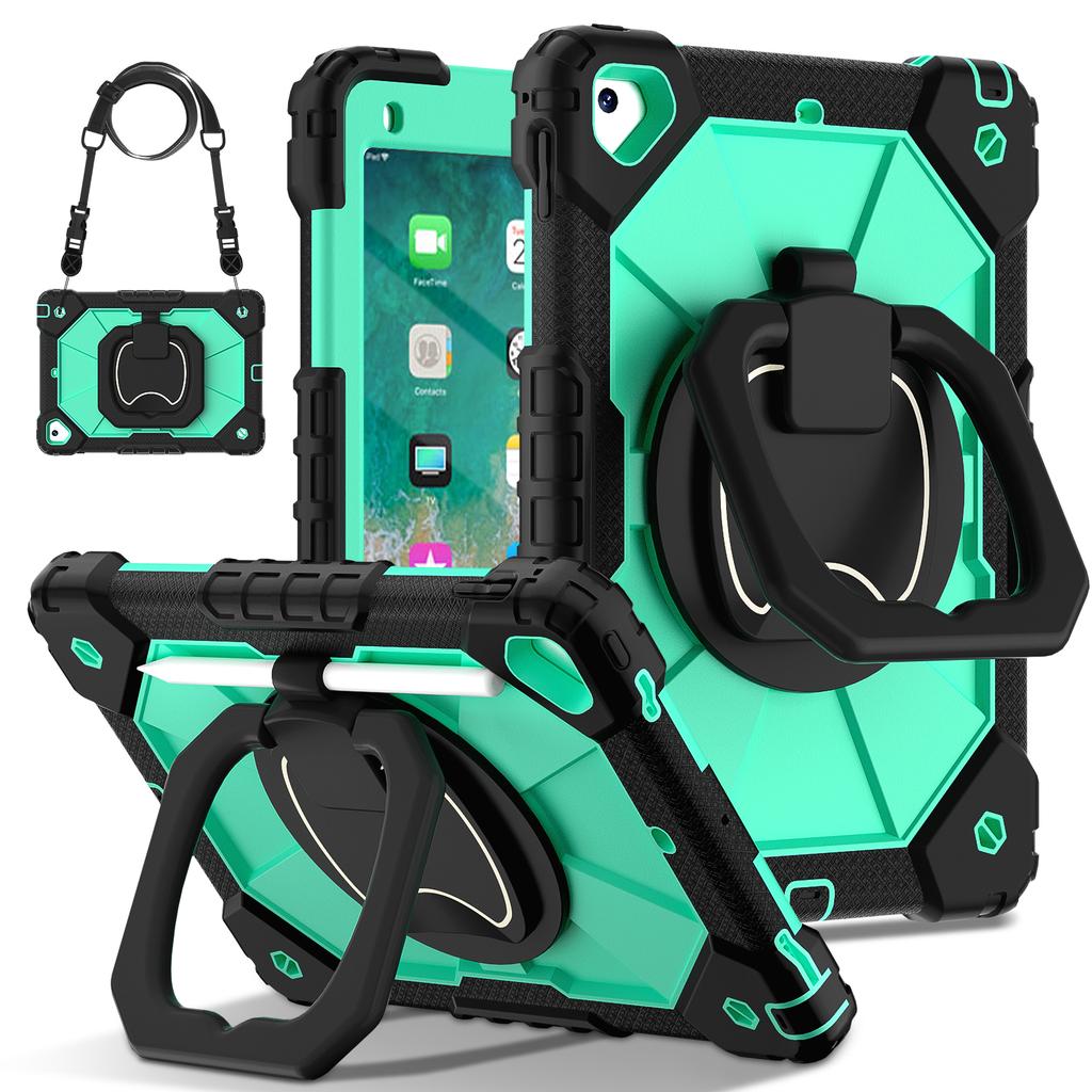 Heavy Duty Case for iPad 9.7 6th 5th Pro 9.7 Inch Silicone + PC Shockproof 360° Rotating Stand Tablet Cover with Shoulder Strap