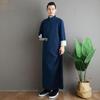 Ma Fan Men's Tang Suit Snowflake Satin Long Gown: Chinese Style Mid-Length Stand-Up Collar Roll-Up Sleeve Solid Color Robe.