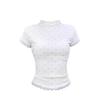 Splicing lace hem polka dot front shoulder crew neck short sleeve summer fresh age reduction versatile small top T-shirt ins