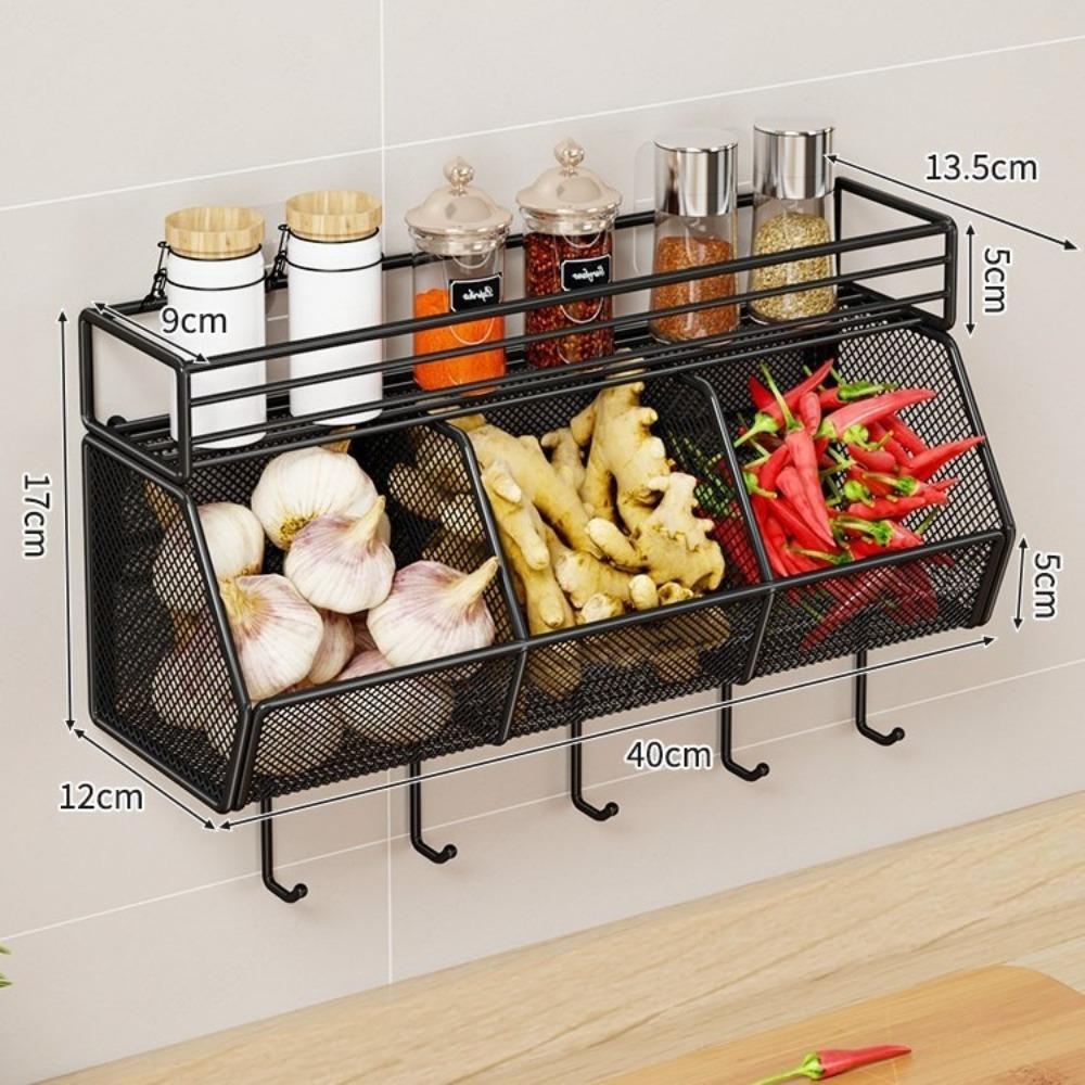 Wall Mounted Vegetable Drainage Basket Carbon Steel Spice Storage Shelf  Kitchen Use