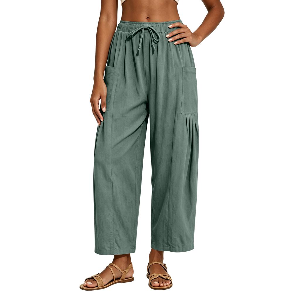 Women's Loose-fitting Wide-leg Pants, Casual Loose-fitting Pants, High-elastic Waistband, Long Pants With Pockets