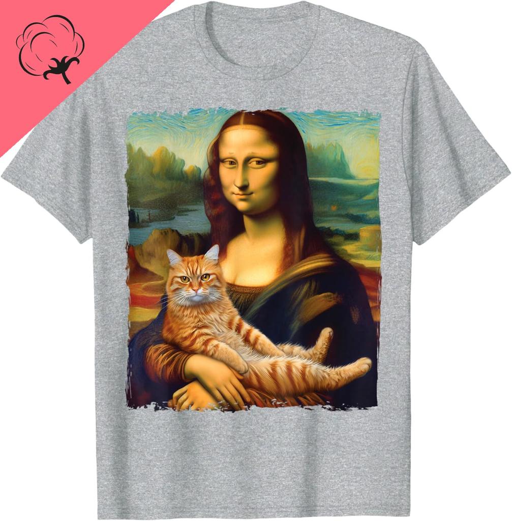 Mona Lisa Holding Cat Kitty for Cats Lover Cat Dad Cat Mom TShirt Y2k Clothes Unisex Unisexs Clothing 100 Cotton Harajuku Goth
