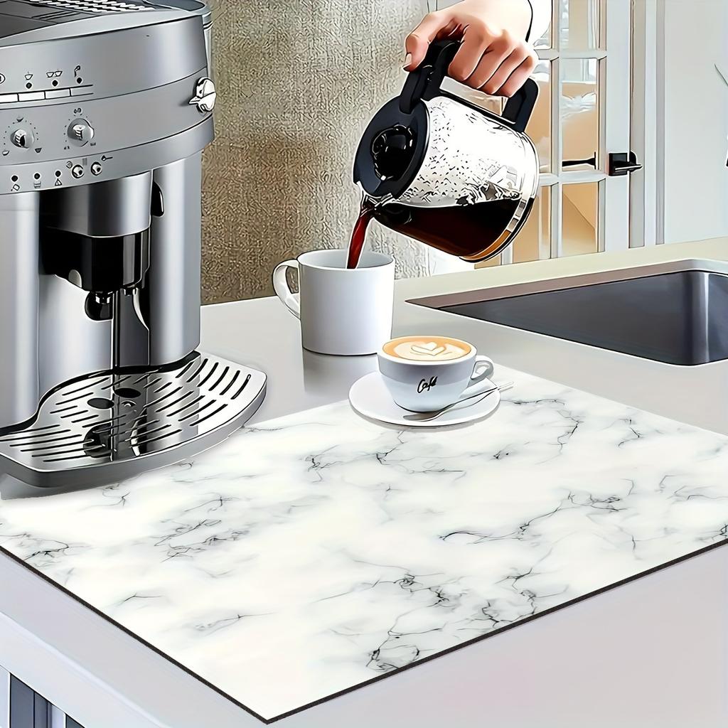 1Pcs Rubber Drying Mat With Marble Pattern For Coffee Shop Restaurant Kitchen Carpet Tableware Durable Diatom Mud Table Mat Pet Mat Coffeeware