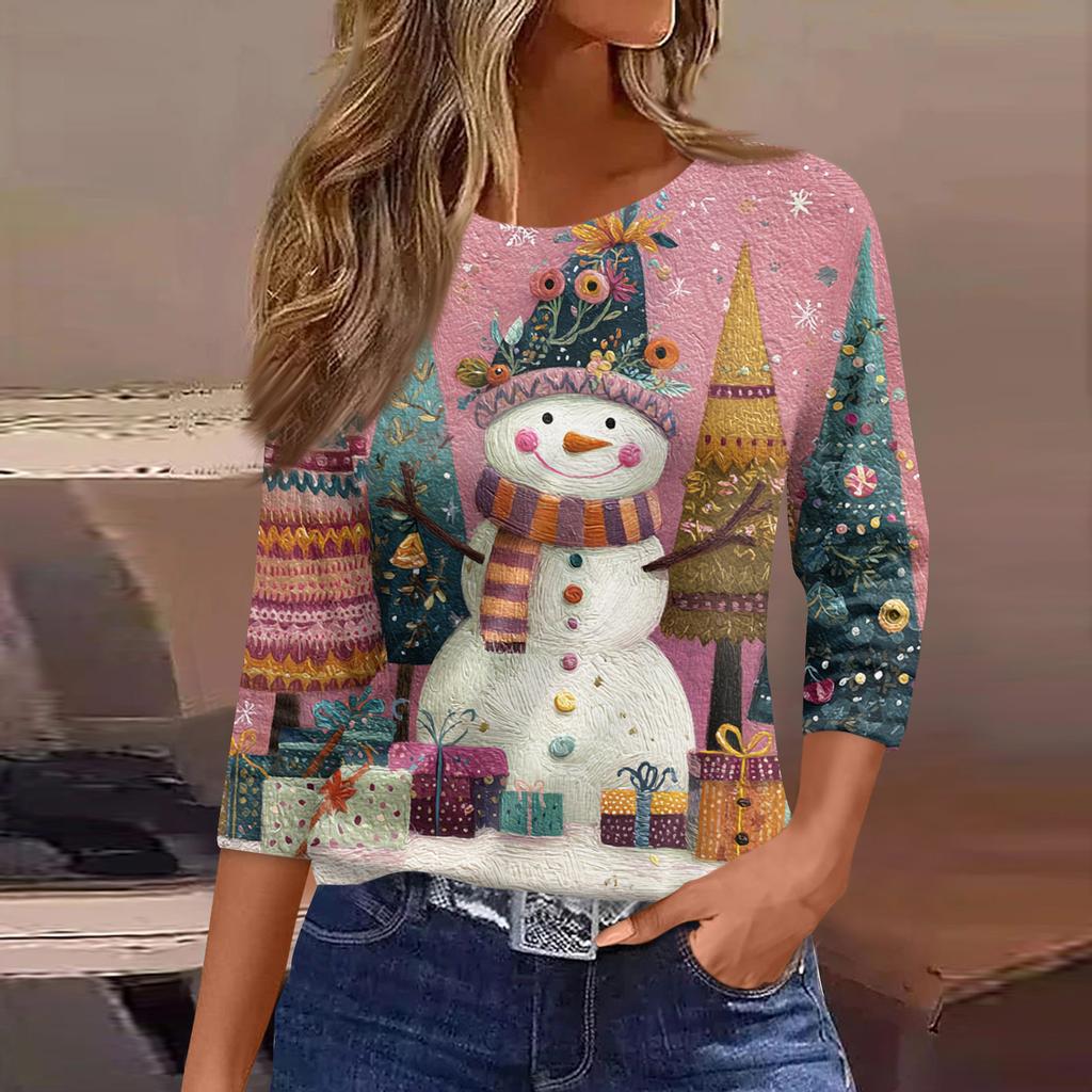 3/4 Sleeve Shirts For Women Print Graphic Tees Blouses Casual Plus Size Basic Tops Pullover