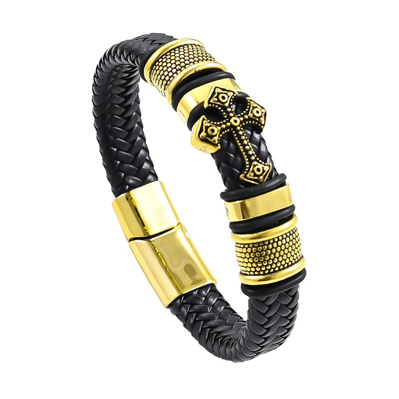 Classic Men'S Black Leather Bracelet, Magnetic Metal Buckle, Fashion Bracelet, Everyday Casual Jewelry, Matching Jewelry.