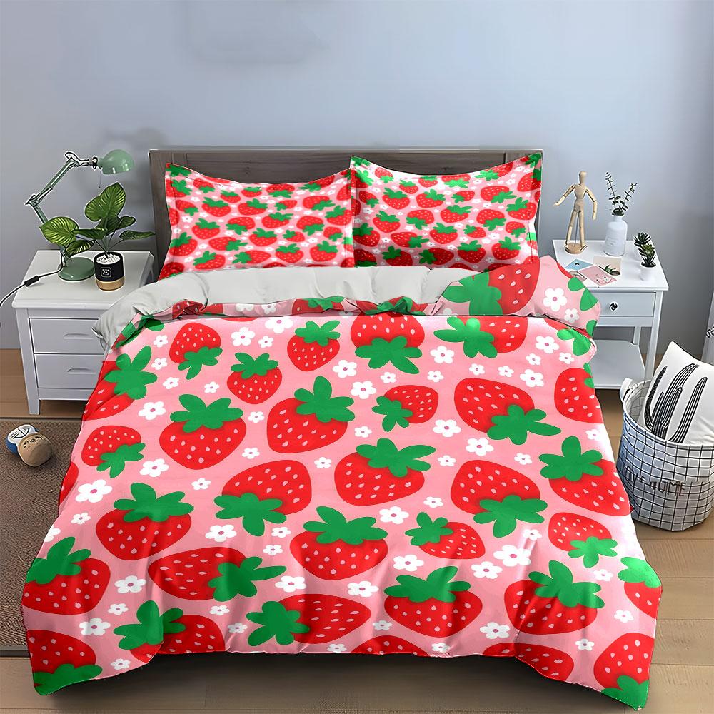 Strawberry Pattern Decor Set Soft Comfortable Duvet Cover Bedding Set Included 1*Duvet Cover & 2*Pillowcases, Gift