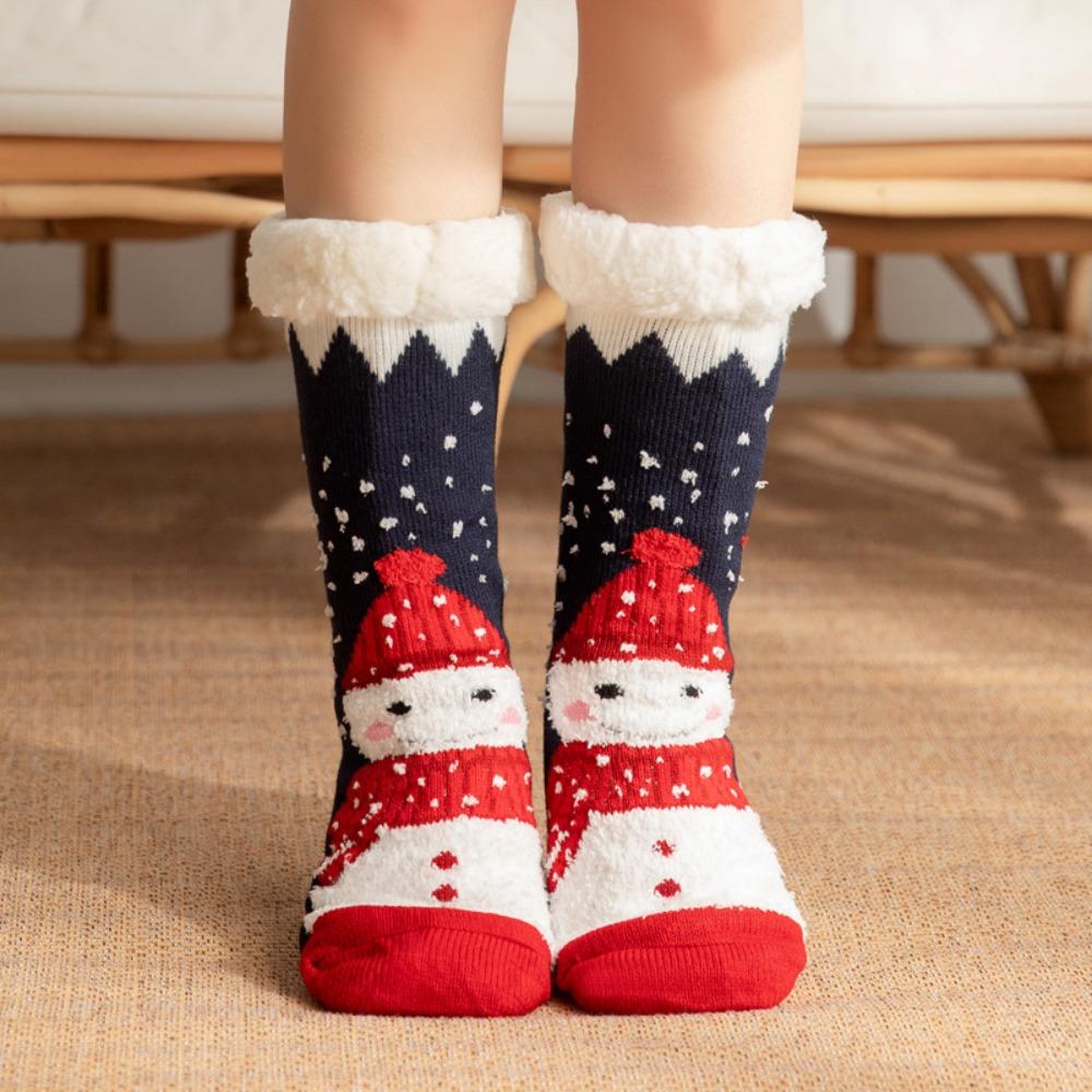 Snowman Thick Thermal Socks Velvet Winter Slipper Socks Kawaii Fleece Socks Women  Indoor