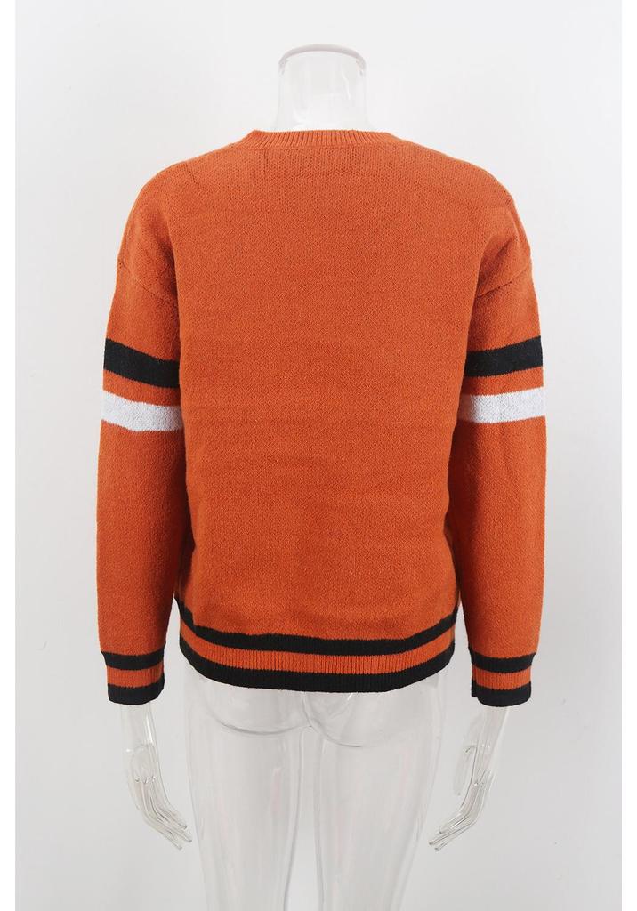 Plus Size Halloween Pumpkin Knit Pullover - Women's Autumn Winter Collection