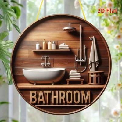Metal Wall Decor Bathroom Round Sign Bathroom House Art Style Poster