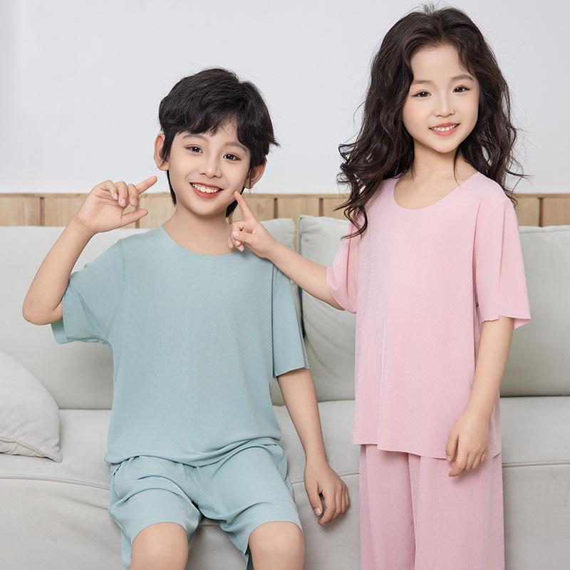 Summer Boys' & Girls' Seamless Ice Silk Pajama Set