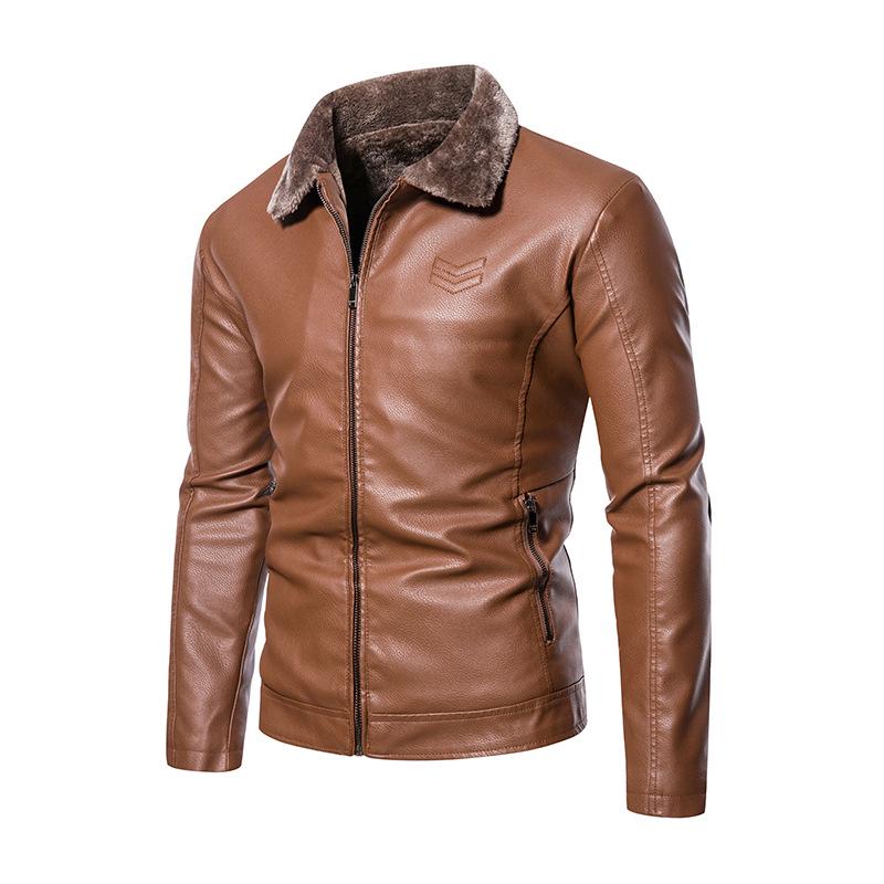 Men's Winter Lapel Leather-Fur PU Jacket - Velvet Lined Business Style