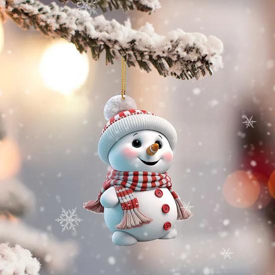 5Pcs Cute Cartoon Snowman Ornaments Acrylic Hanging Decor for Christmas Tree Car Rearview Mirror Holiday Home Display Decorations
