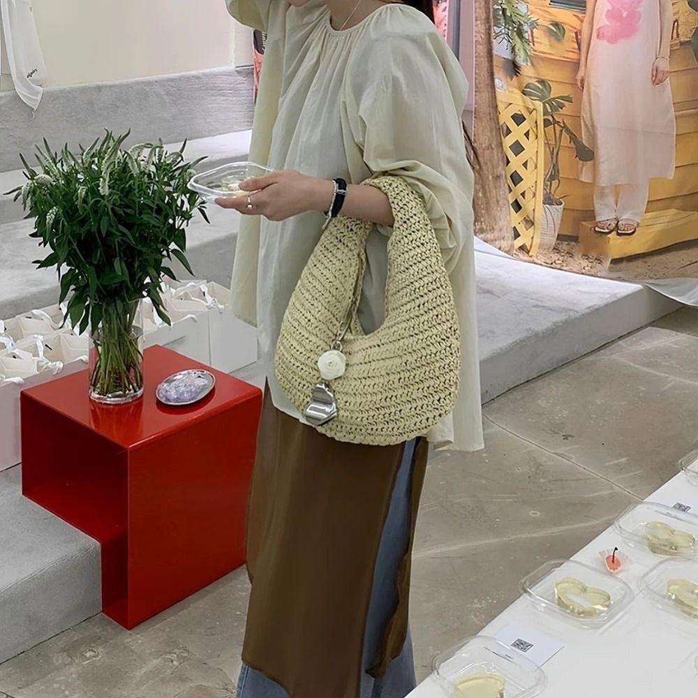 

Clutch Purse Lafite Straw Bag Large Capacity Grass Woven Bag Leisure Summer Beach Handbag Women бежевий