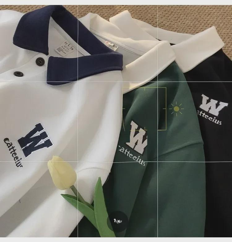 Men's Summer Embroidered Cotton Polo Shirt with College Style Contrast Colors