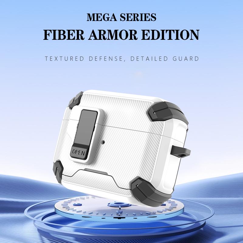 LeReach For Apple AirPods Pro 3 Mega Case Fiber Armor PC+TPU Magnetic Pop- Open Earphone Cover Protection For AirPods 4