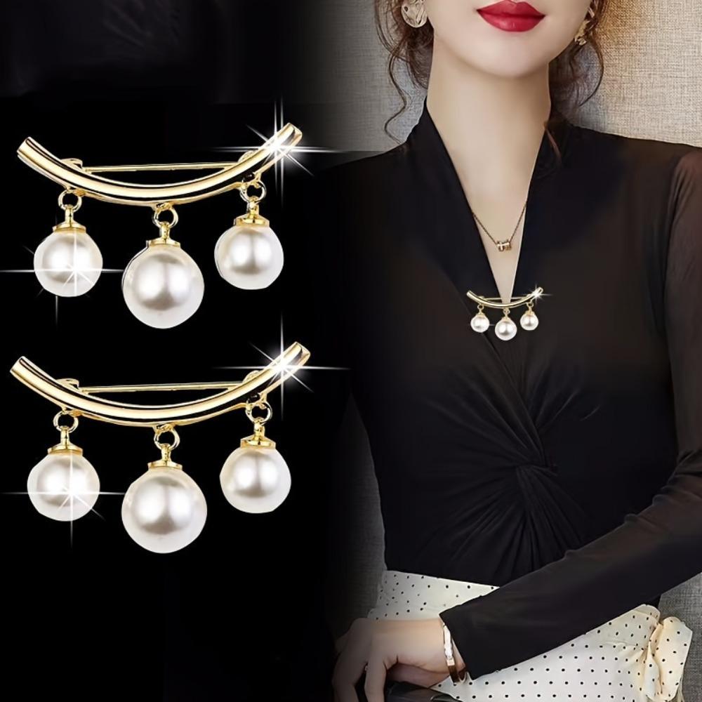 Safety Pin Broch - Decorative Non slip Collar Pin Buckle for Dresses, Belts, and Scarves - Elegant White and Gold Accessories