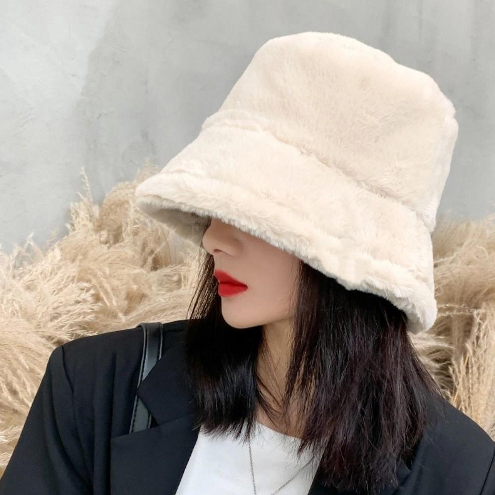 Korean Style Wool Bucket Hat Imitation Fur Warm Fisherman Hat Retro Women's Plush Hat  Winter