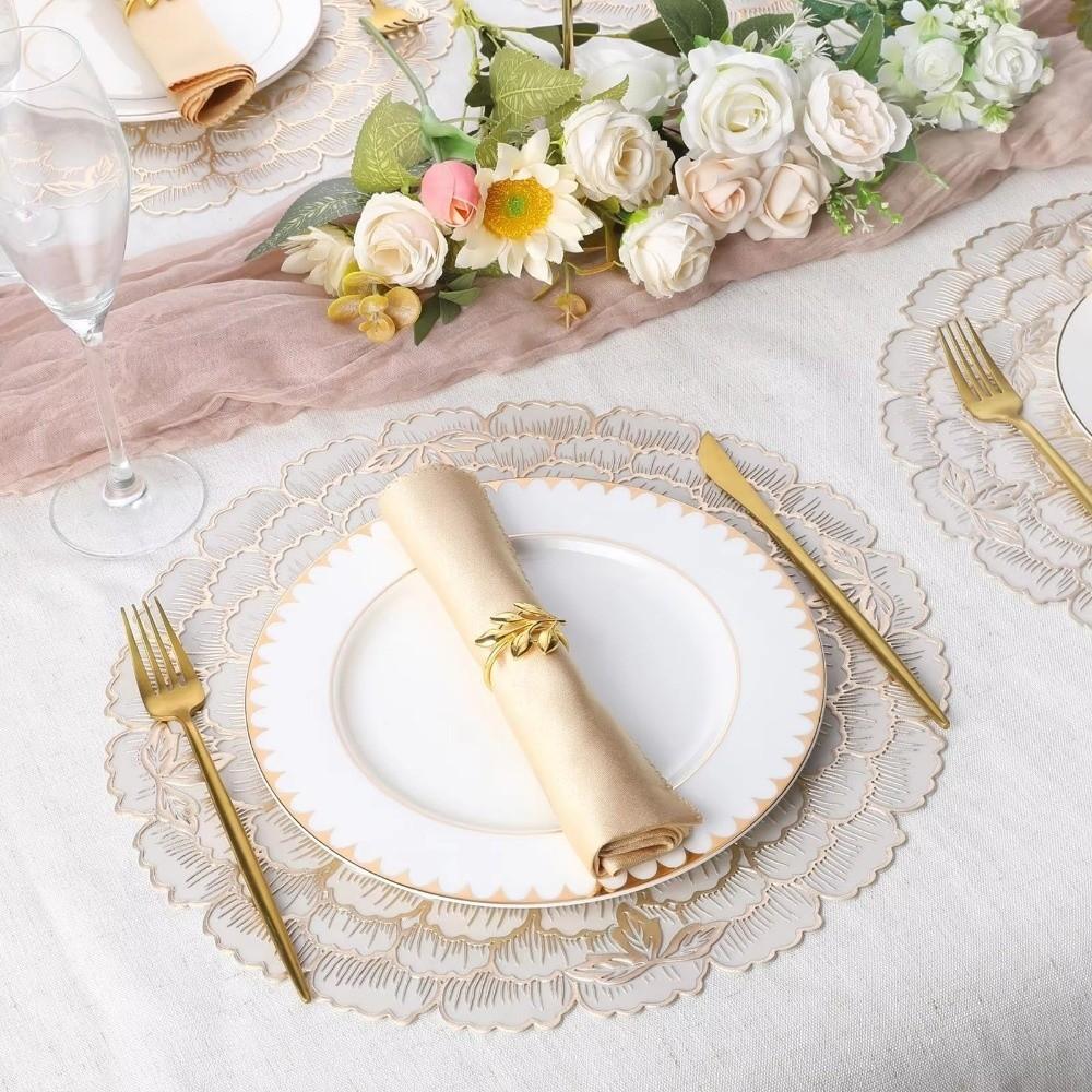 Creative Kitchen Round Placemats Gold PVC Place Mats Flower Leaf Washable Dining Table Mats Party Table Decorative