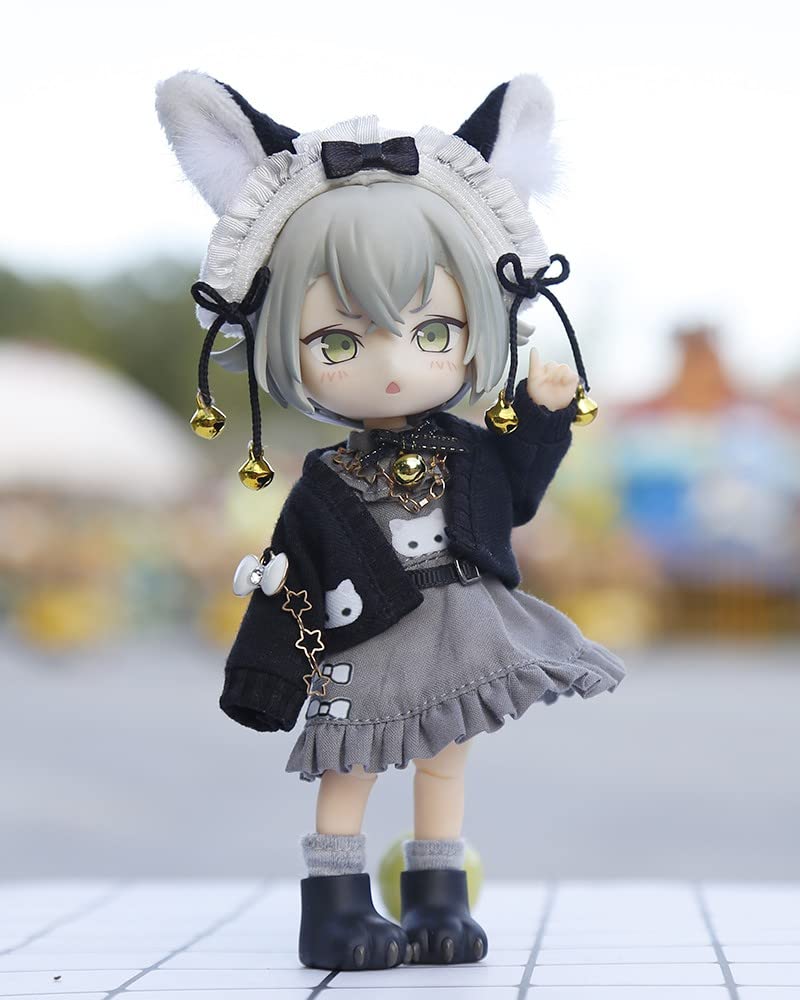Obitsu 11 OB11 size costume for Obitsu doll 11cm body Cute cat Cat ears Hair accessory One piece Open collar coat 3 piece set