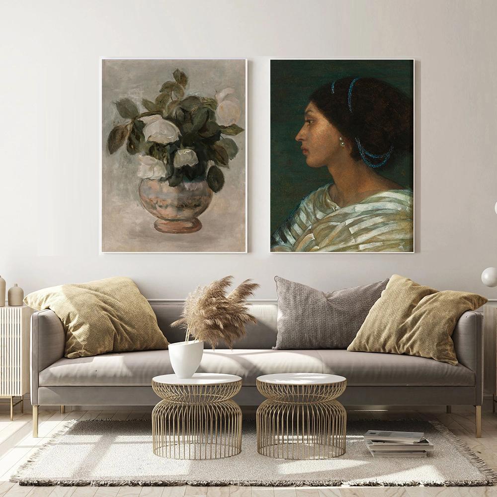 Retro Poster and Prints Vintage Woman's Head Flower Canvas Painting Gallery Wall Art Decoration Home Wall Pictures Art Decor