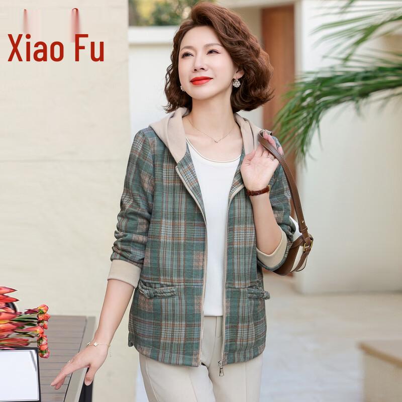 

Women s Plaid Hooded Spring Cardigan Jacket XL