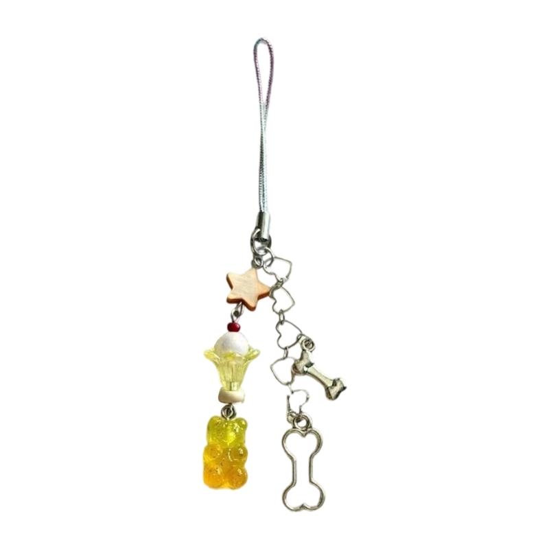 Charming Resin Animal Keyring Phone Chain with Detachable Fruit Charm Detailing for Mobile Devices or Bag Decoration