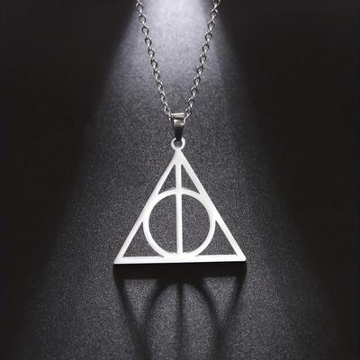 Stainless Steel Deathly Hallows Necklace Round Triangle Silver Color Pendants Necklaces Geometric Jewelry for Women Men