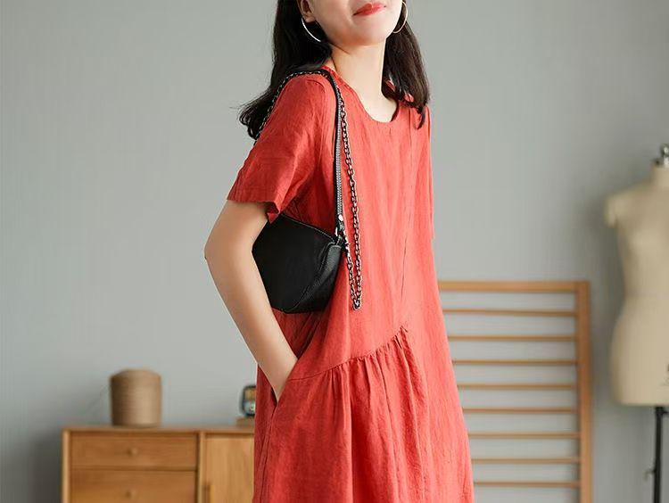 Japanese Women's Loose-Fit Cotton & Linen Irregular Hem Dress